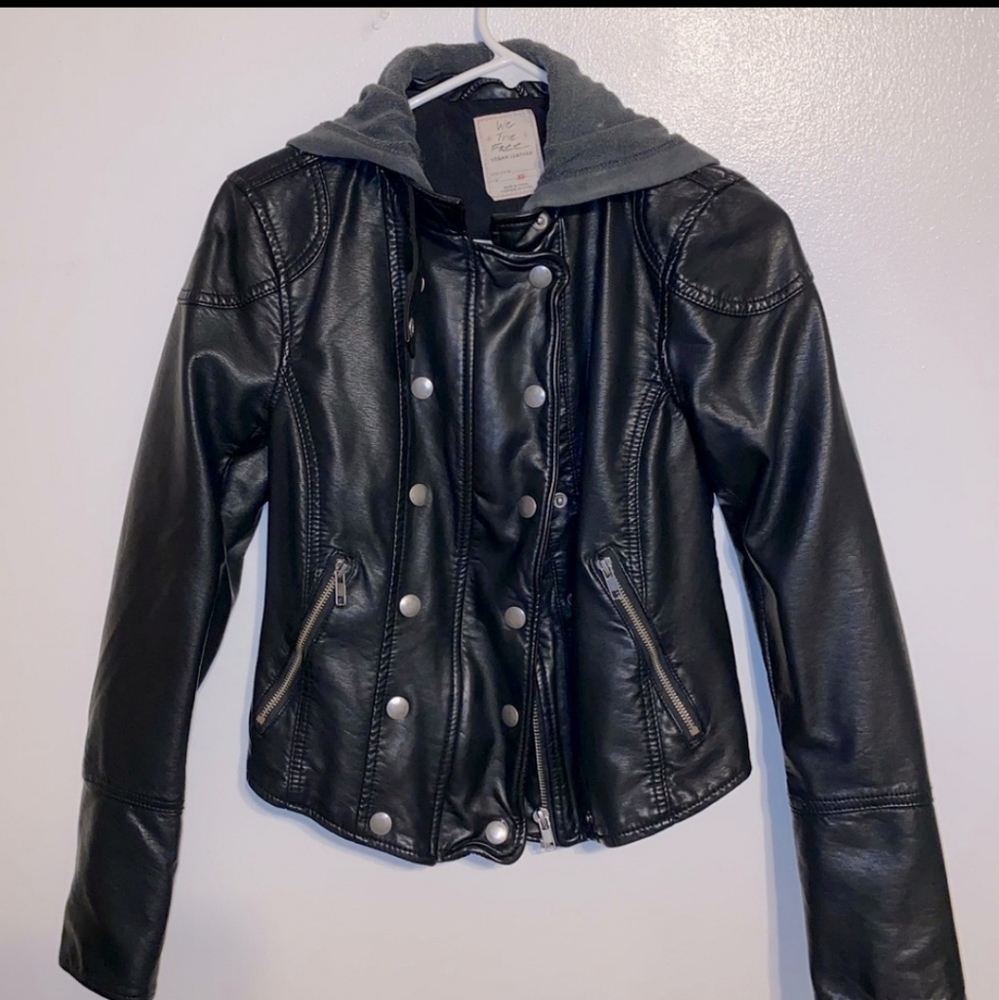 Vegan Leather Free People Moto Jacket w/ hood